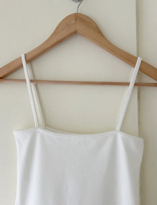 Straight top satin frill layered long strap tank top