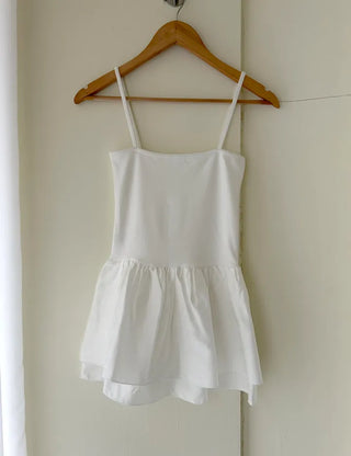 Straight top satin frill layered long strap tank top
