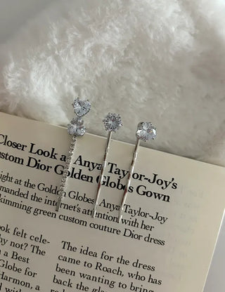 1+1 Silver Sparkling Cubic Hairpins Piece Set