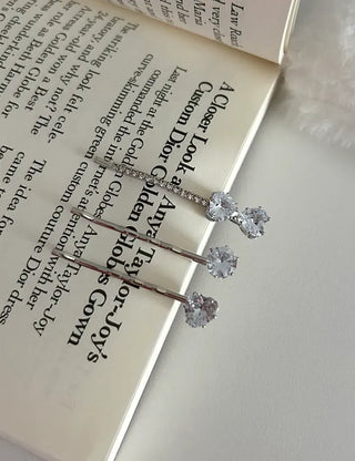 1+1 Silver Sparkling Cubic Hairpins Piece Set