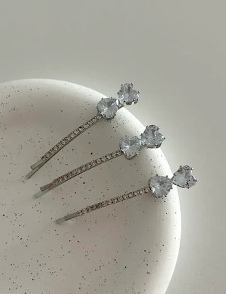 1+1 Silver Sparkling Cubic Hairpins Piece Set