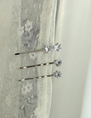 1+1 Silver Sparkling Cubic Hairpins Piece Set