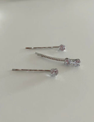 1+1 Silver Sparkling Cubic Hairpins Piece Set