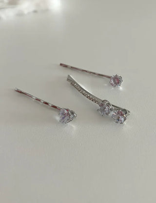1+1 Silver Sparkling Cubic Hairpins Piece Set