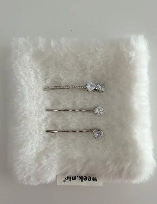 1+1 Silver Sparkling Cubic Hairpins Piece Set