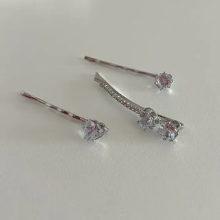 1+1 Silver Sparkling Cubic Hairpins Piece Set