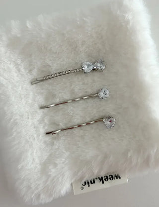 1+1 Silver Sparkling Cubic Hairpins Piece Set