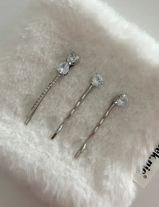 1+1 Silver Sparkling Cubic Hairpins Piece Set