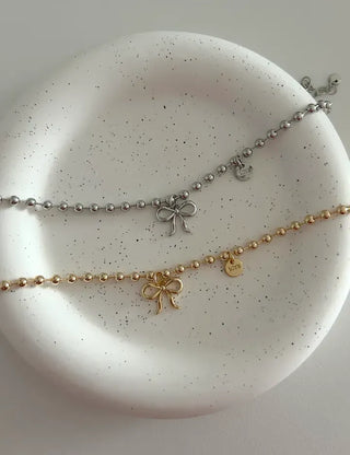 Cute Ribbon Love Engraved Silver Ball Chain Bracelet