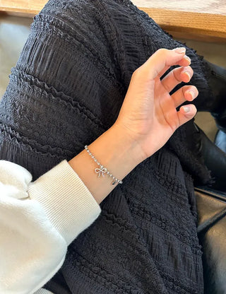 Cute Ribbon Love Engraved Silver Ball Chain Bracelet