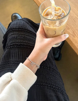 Cute Ribbon Love Engraved Silver Ball Chain Bracelet