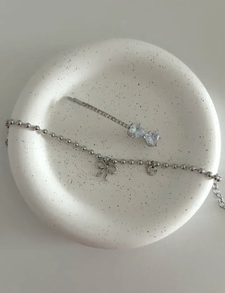 Cute Ribbon Love Engraved Silver Ball Chain Bracelet