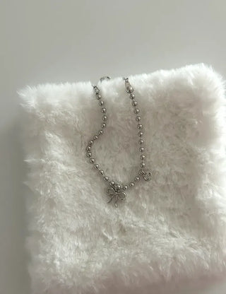 Cute Ribbon Love Engraved Silver Ball Chain Bracelet