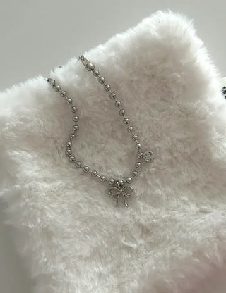 Cute Ribbon Love Engraved Silver Ball Chain Bracelet