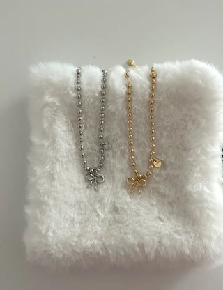 Cute Ribbon Love Engraved Silver Ball Chain Bracelet