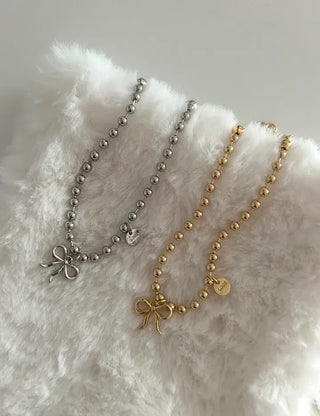 Cute Ribbon Love Engraved Silver Ball Chain Bracelet