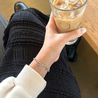 Cute Ribbon Love Engraved Silver Ball Chain Bracelet