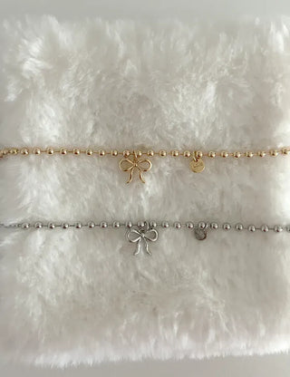 Cute Ribbon Love Engraved Silver Ball Chain Bracelet
