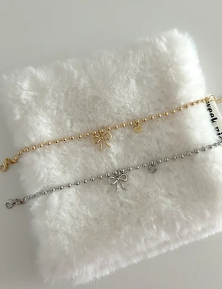 Cute Ribbon Love Engraved Silver Ball Chain Bracelet