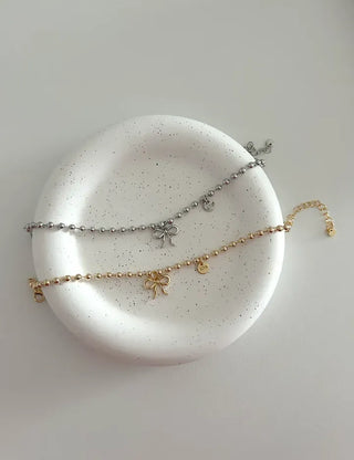 Cute Ribbon Love Engraved Silver Ball Chain Bracelet