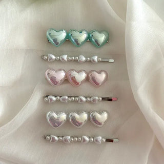 Set of 2 Heart Flower Pearl Bobby Pins Claw Clips Hair Pins