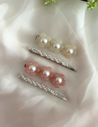 Set of 2 Heart Flower Pearl Bobby Pins Claw Clips Hair Pins
