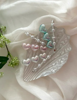 Set of 2 Heart Flower Pearl Bobby Pins Claw Clips Hair Pins