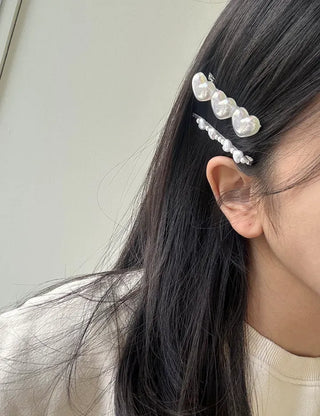 Set of 2 Heart Flower Pearl Bobby Pins Claw Clips Hair Pins