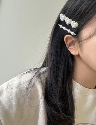 Set of 2 Heart Flower Pearl Bobby Pins Claw Clips Hair Pins