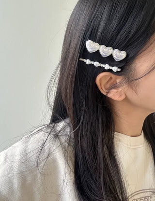 Set of 2 Heart Flower Pearl Bobby Pins Claw Clips Hair Pins