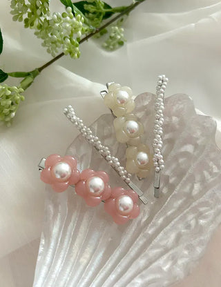 Set of 2 Heart Flower Pearl Bobby Pins Claw Clips Hair Pins
