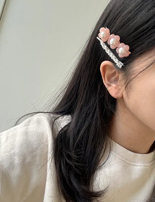 Set of 2 Heart Flower Pearl Bobby Pins Claw Clips Hair Pins