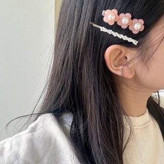 Set of 2 Heart Flower Pearl Bobby Pins Claw Clips Hair Pins