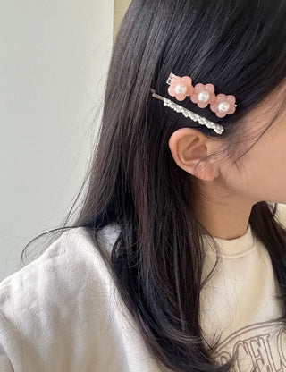 Set of 2 Heart Flower Pearl Bobby Pins Claw Clips Hair Pins