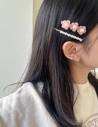 Set of 2 Heart Flower Pearl Bobby Pins Claw Clips Hair Pins