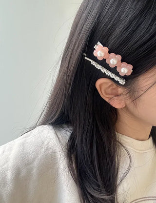 Set of 2 Heart Flower Pearl Bobby Pins Claw Clips Hair Pins