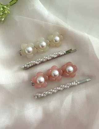 Set of 2 Heart Flower Pearl Bobby Pins Claw Clips Hair Pins