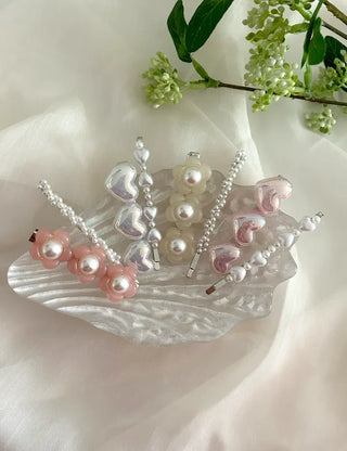 Set of 2 Heart Flower Pearl Bobby Pins Claw Clips Hair Pins