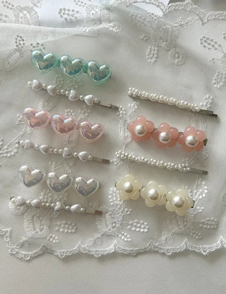 Set of 2 Heart Flower Pearl Bobby Pins Claw Clips Hair Pins