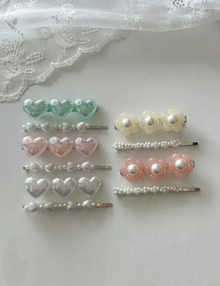 Set of 2 Heart Flower Pearl Bobby Pins Claw Clips Hair Pins