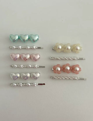 Set of 2 Heart Flower Pearl Bobby Pins Claw Clips Hair Pins