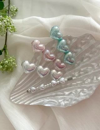 Set of 2 Heart Flower Pearl Bobby Pins Claw Clips Hair Pins