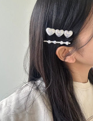Set of 2 Heart Flower Pearl Bobby Pins Claw Clips Hair Pins