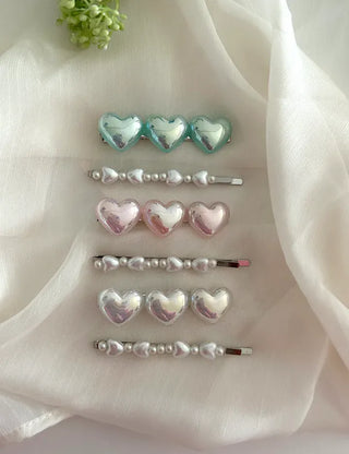 Set of 2 Heart Flower Pearl Bobby Pins Claw Clips Hair Pins