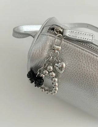 Bold Silver Bead Strap Ribbon Bag Keyring Bag Charm