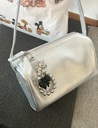Bold Silver Bead Strap Ribbon Bag Keyring Bag Charm