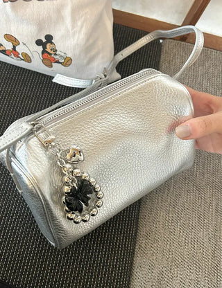Bold Silver Bead Strap Ribbon Bag Keyring Bag Charm