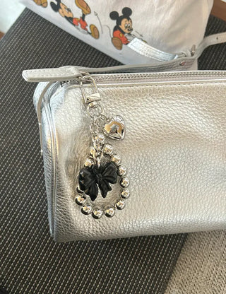 Bold Silver Bead Strap Ribbon Bag Keyring Bag Charm