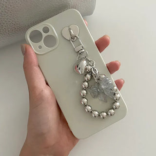 Bold Silver Bead Strap Ribbon Bag Keyring Bag Charm