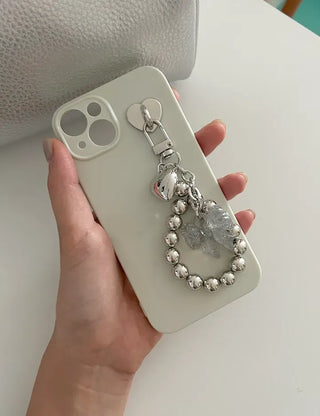 Bold Silver Bead Strap Ribbon Bag Keyring Bag Charm